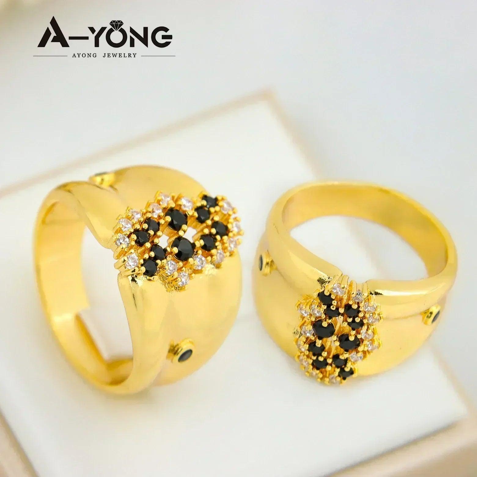 Luxury dubai gold color rings 21k plated fashion punk saudi middle east women vintage jewelry bridal wedding party gifts