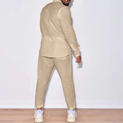 Mens Sets Linen Spring Autumn Leisure Suit Long Sleeve Shirts and Trousers Two Piece Sets Fashion Men Hot Sales Comfortable