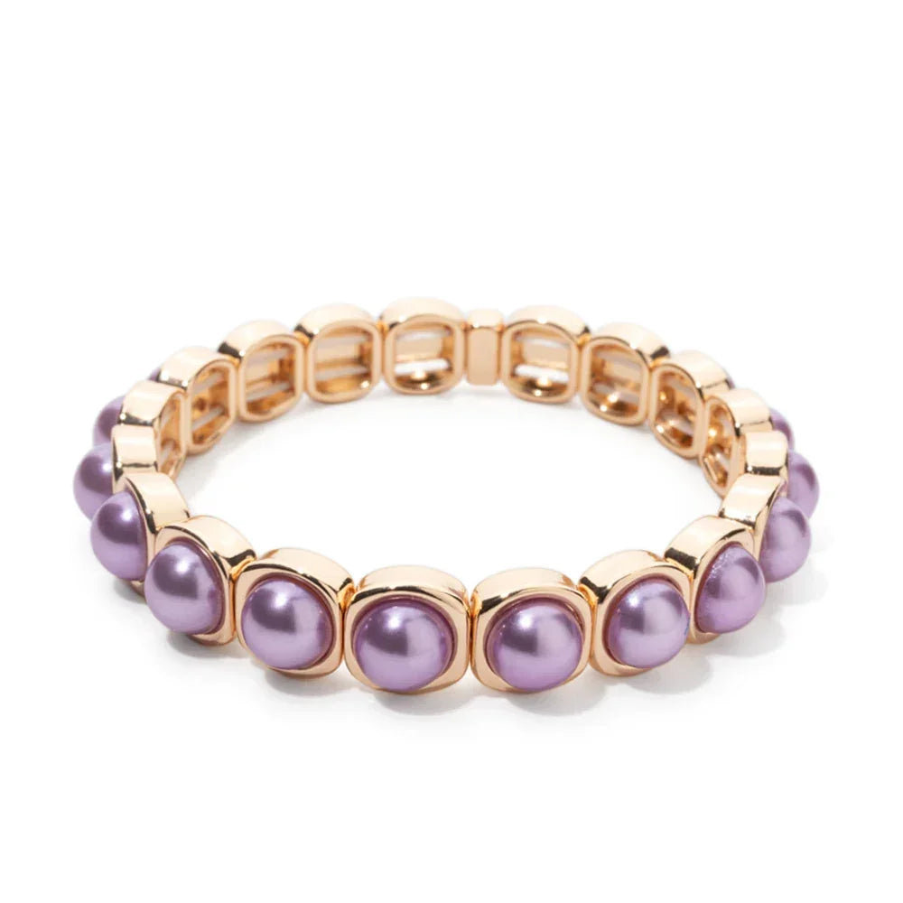 2024 New Enamel Bracelets For Women Colorful Pearl Charm Gold Color Bangle Bohomian Elastic Hand Jewelry