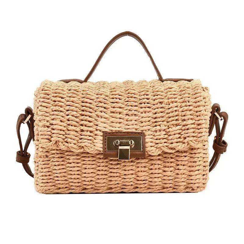 Handmade women’s shoulder bag summer straw beach bohemian female handbags fashion square flap lock designer shopper