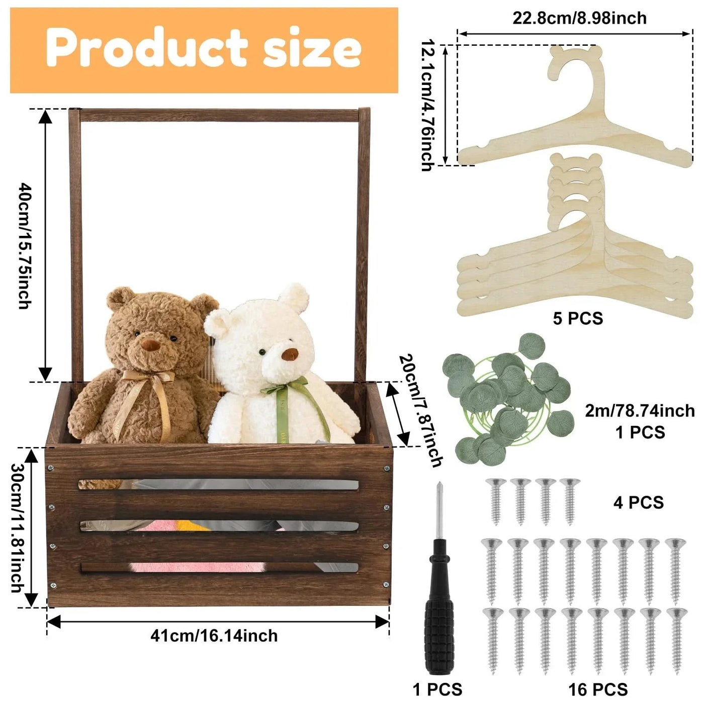 Wood Storage Crate Baby Toys Clothing Organizer Box Children Portable Basket Long Handle Sturdy