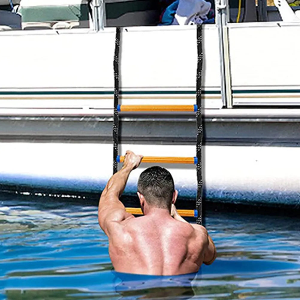 4 Step Boat Rope Ladder Folding Heavy Duty Climbing Rope Assist Boat Ladder for Inflatable Boat Kayak Motorboat Canoeing