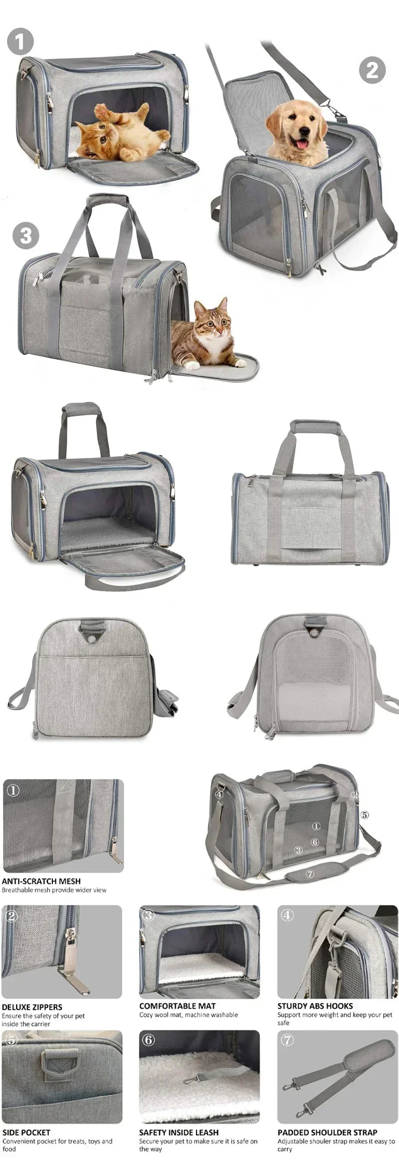 Portable Dog Cat Carrier Bag Soft Side Backpack Pet Carriers Dog Travel Bags Airline Approved Transport  Outgoing Pets Handbag