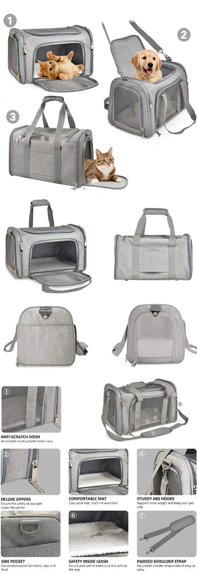 Portable Dog Cat Carrier Bag Soft Side Backpack Pet Carriers Dog Travel Bags Airline Approved Transport  Outgoing Pets Handbag