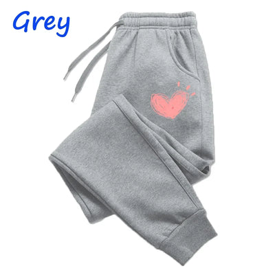 Women Cute Heart Printed Sweatpants Autumn Winter Cotton Long Pants Jogger Trousers Casual Sports Fitness Women Sweat Pants