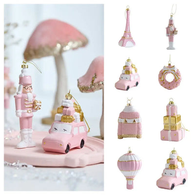 Pink Christmas Hanging Decoration Plastic Gift Box Christmas Tree Ornament Wreath Car Party Supplies Xmas Baubles Christmas