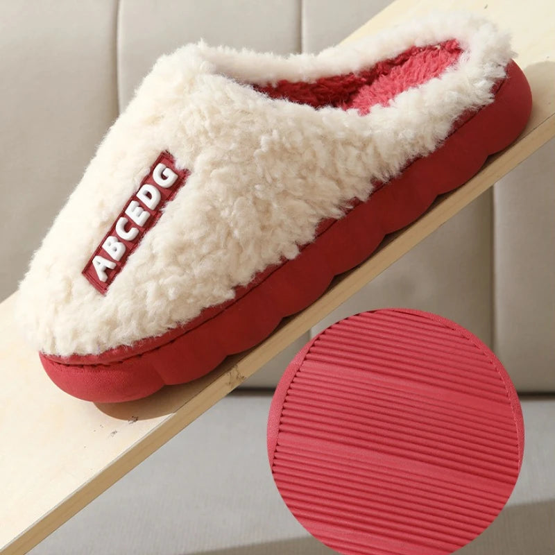 Couple's Plush Slippers for Women & Men - Extra Warm Winter House Shoes, Non-Slip Fuzzy Lined Indoor Slides with Thick Sole