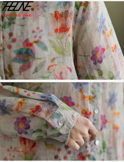 Women's Clothing Shirts Blouse Camisas Women Shirts Vintage Blusa Mujer Cotton Linen Casual Print Long Sleeve Flower Autumn