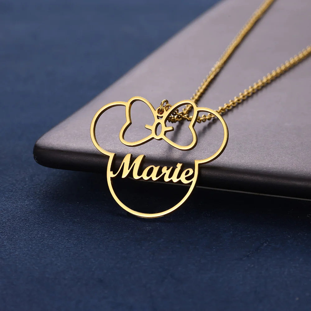 Custom Cute Cartoon Name Necklace Women Girl Gifts Stainless Steel Gold Color Anime Mouse Nameplate Pendant Necklace Jewelry