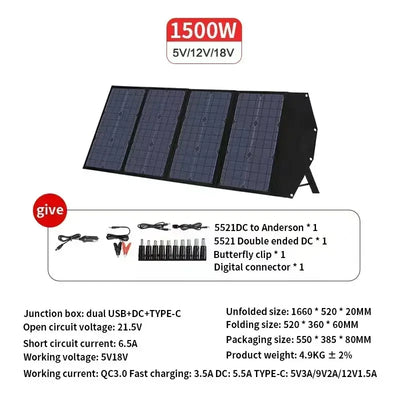 Flexible, Foldable, High Efficiency Solar Panel, Travel & Phone & Boat, Portable 12V 2000w 1500w 1000w 500w Solar Panel Kit