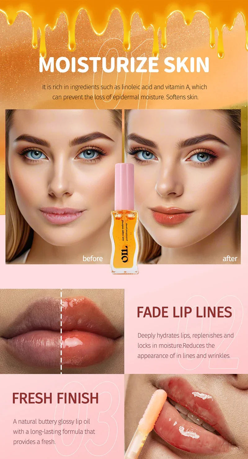 Water Light Honey Essence Lip Oil Long Lasting Moisturizing Fruity Shimmer Jelly Reduce Lip Lines Liquid Lipstick Gloss Makeup