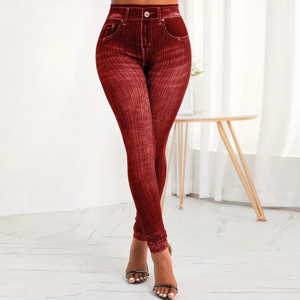 M XXL Faux Denim Leggings Women