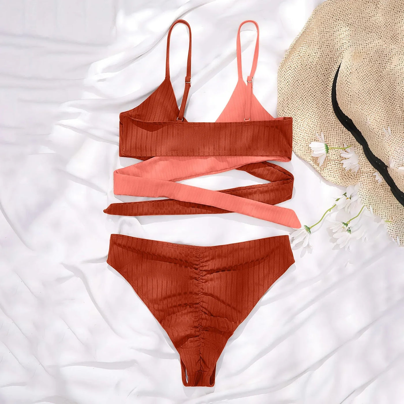 Summer Ladies Sexy High Waist Print Two Piece Bikini Sets Biquini Women Swimsuit Clothing Set Color Block Mujer Swimwear Suits