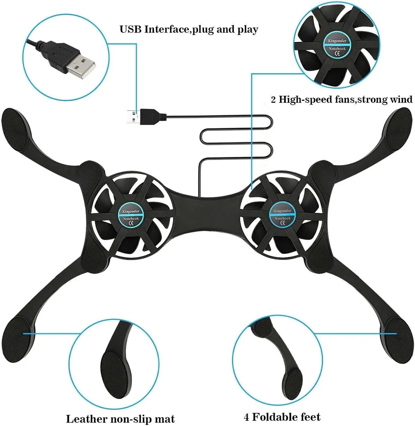 Cooler Stand Laptop Cooler Low Noise Cooling Portable Ultra Slim Gaming Laptop Cooling Pad Prevent Overheatin for 7-15 in Laptop