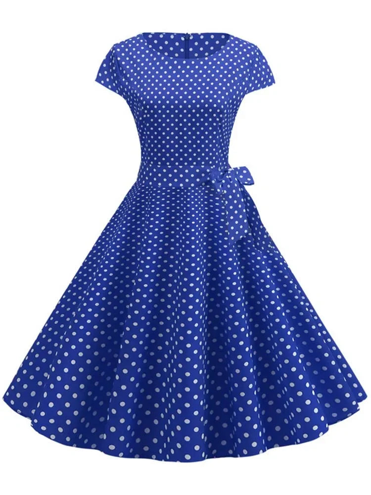 Women Summer Dresses Robe Vintage 50s 60s Big Swing Party Rockabilly Dress White Polka Dot Vestidos