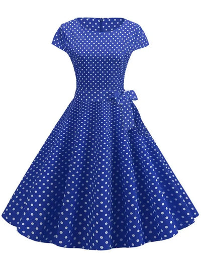 Women Summer Dresses Robe Vintage 50s 60s Big Swing Party Rockabilly Dress White Polka Dot Vestidos