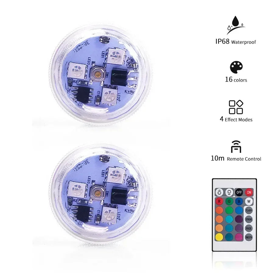 Mini Submersible Led Light Underwater Lights With Remote Control RGB Night Light Pool Light for Pond Bathtub Party Swimming Pool
