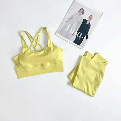 2 Pieces Yoga Set Women Gym Set Workout Clothes Sports Suits High Waist Leggings Cross Straps Fitness Bra Running Tracksuit👚👍️