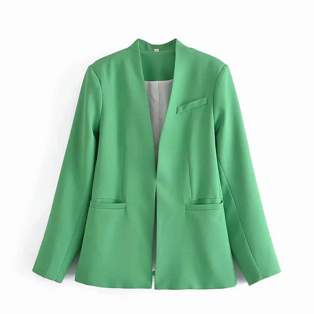 New Autumn Blazers Women Suit Coats Candy Color V Neck Long Sleeve Elegant Casual Jacktets