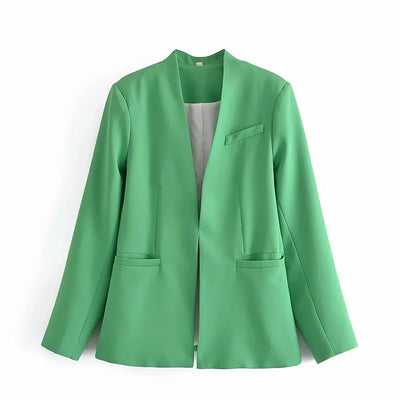 New Autumn Blazers Women Suit Coats Candy Color V Neck Long Sleeve Elegant Casual Jacktets