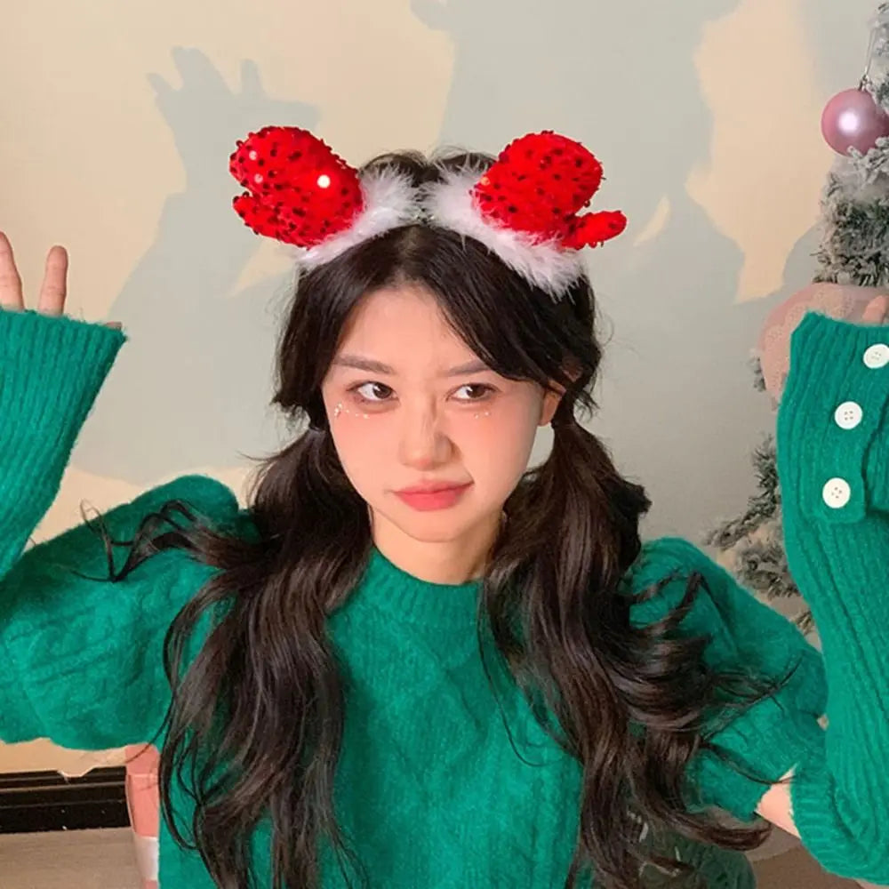 Headwear Sequin Merry Christmas Headbands Festival Red Christmas Hat Hair Hoop Dress Up Plush Holiday Decor