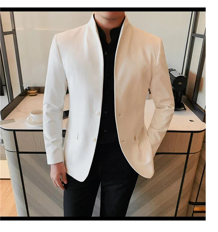 Blazer Hombre High Quality New Stand Collar Blazers For Men Single Breasted Slim Fit Formal Elegant Suit Jackets And Coats 4XL-M