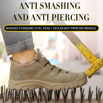 Men's safety shoes are impact resistant, puncture resistant, soft, comfortable, breathable, non slip, and lightweight work shoes