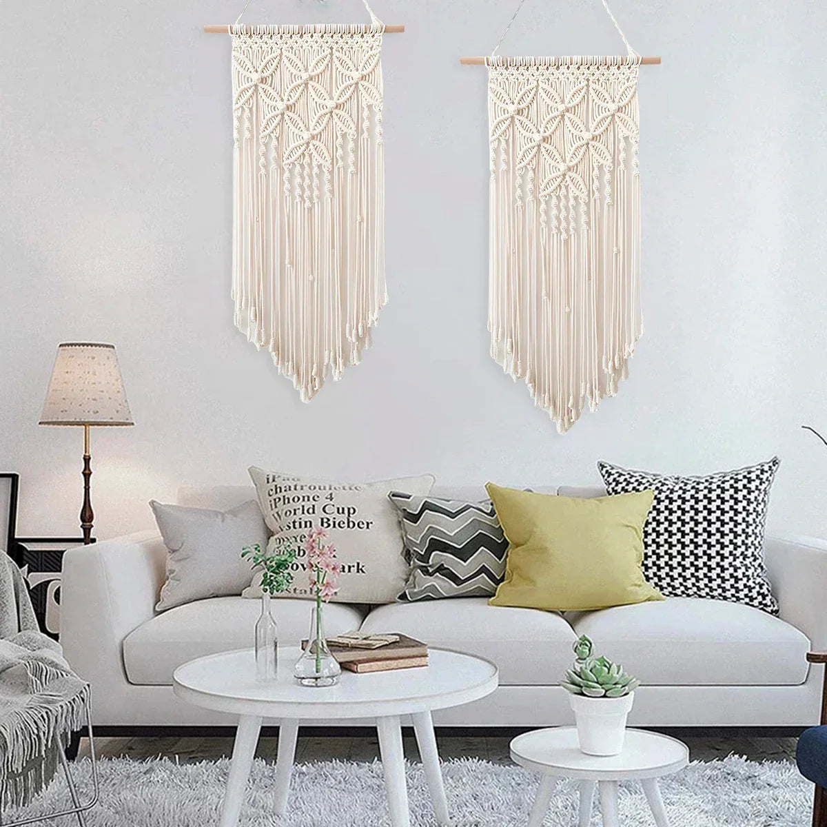 Macrame Wall Hanging Tapestry Handmade Ethnic Woven Art Wall Decor Tassel Crochet Decoration for Home Living Room Bedroom