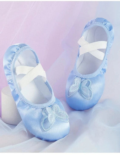 Children Girls Woman Canvas Butterfly Knots Soft Sole Ballet Slippers Practise Ballerina Dance Shoes