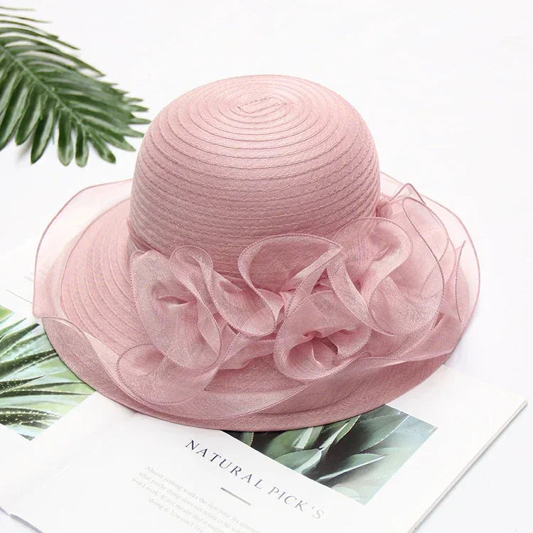 Summer hats for women Organza flower mesh sunshade hat vacation beach hat wide brimmed sun hat Sun protection sombreros de mujer
