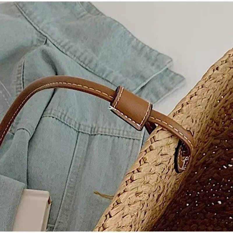 Designer bohemian chic shoulder bag,solid color large capacity straw woven tote bag,nature-inspired beach vacation