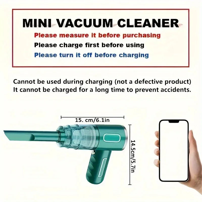 Portable Wireless Car Vacuum Cleaner with Strong Suction USB Rechargeable Mini Vacuum for Car Home Office Compact Spaces