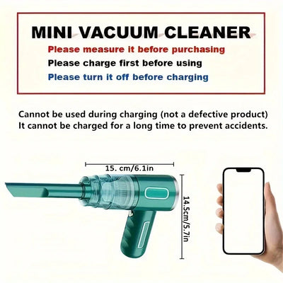 Portable Wireless Car Vacuum Cleaner with Strong Suction USB Rechargeable Mini Vacuum for Car Home Office Compact Spaces