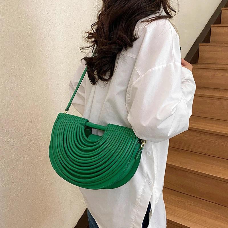 Handbags for women 2025 new gold luxury designer brand handwoven noodle bags rope knotted pulled half moon silver