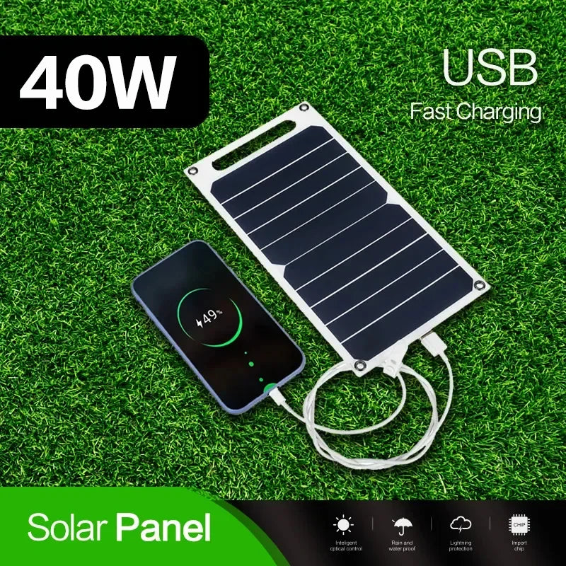 40W portable solar panel with USB interface design and 5V output solar power bank suitable for various outdoor activities