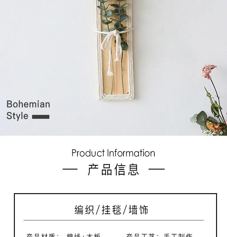 Bohemian with hand ceremony woven rope wood wall decoration simple home living room homestayings kawaii decor
