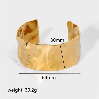 Gold bold statement  bangles  Exaggerated Stainless Steel 18K Gold Plated Jewelry Gift Hammer Pattern Wide Bangles For Women