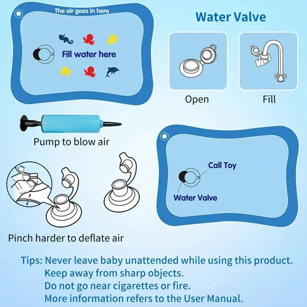 Summer Toys Baby Water Mat PVC Inflatable Cushion Infant Toddler Water Play Mat for Children Early Education Developing Baby Toy