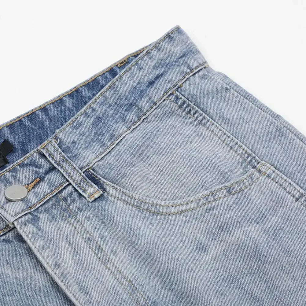 Wide Leg Men Pants Men Pants Stylish Men's Wide Leg Pants with Patchwork Design Mid Waist Fit Breathable Fabric Comfortable Long