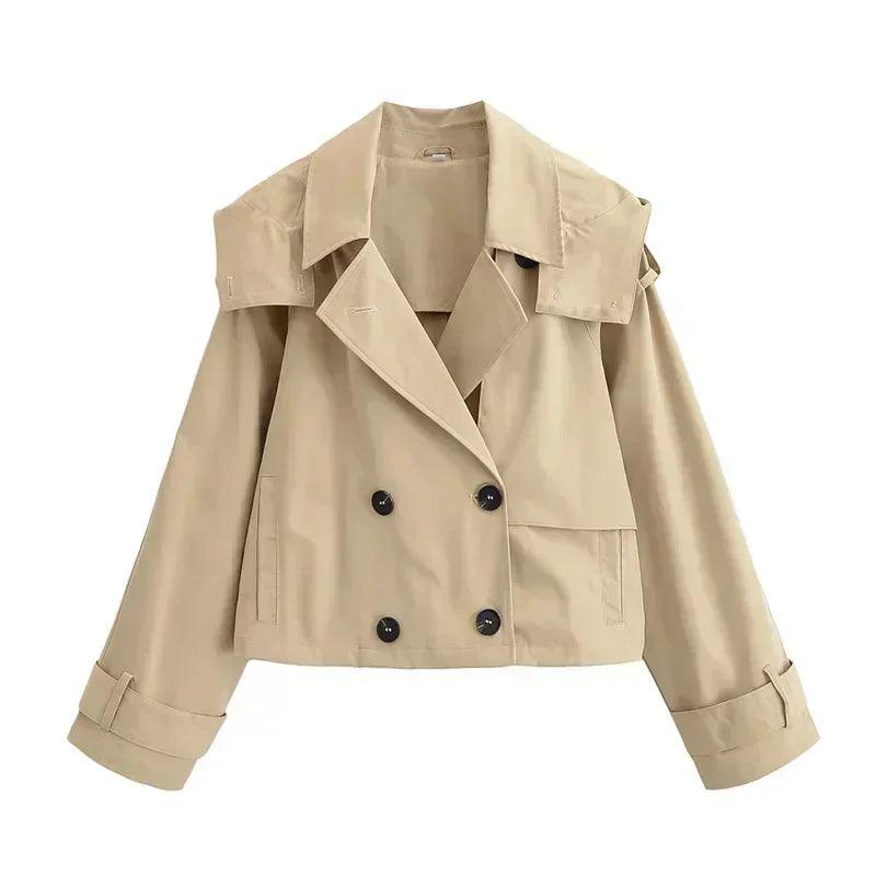 Fashionable khaki short hooded women’s summer jacket casual and versatile