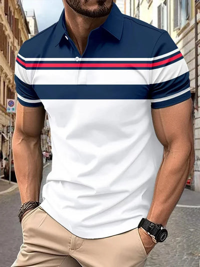 2025 New Men's Polo Shirt Stripes Short Sleeve T-Shirts Casual Business Button Top Tees Summer Polo Shirts High Quality Clothes