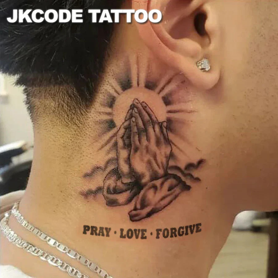 Temporary Tattoos, Sketch tattoo, Holy Maria, Pray & Love, Waterproof,Botanical, hand Tattoos, Magic Tattoos, Lasts 1-2 Weeks