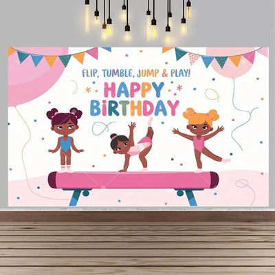 Gymnastics Theme Birthday Decor Backdrop Gymnastics Movement Flip Jump Play Falling Party Supplies Photography Backdrop