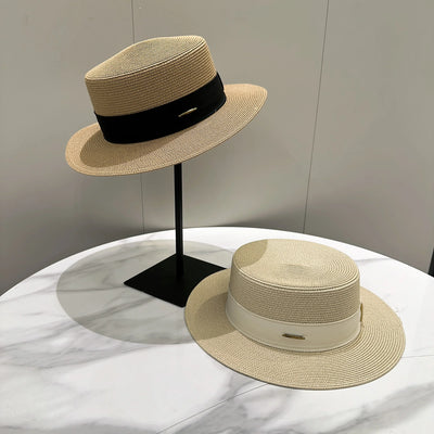 French Sunscreen Hat Women Summer Straw Hats Female Big Bim Flat Top Sunshade Cap Travel Beach Sun Visors Fisherman Cap