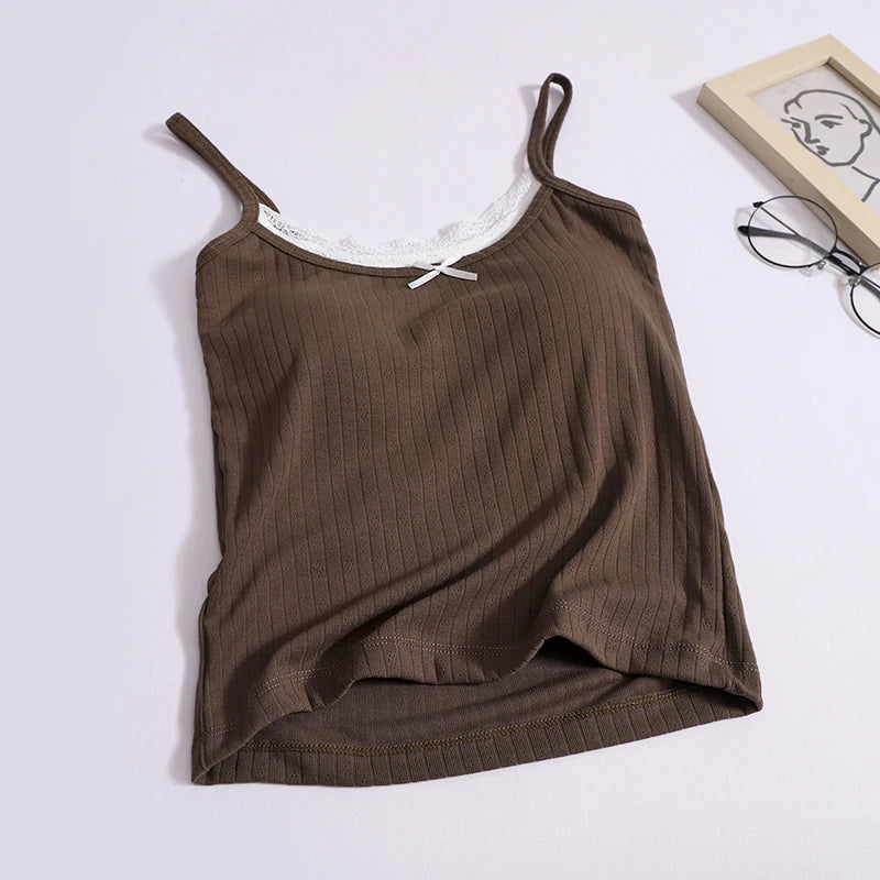 Women Bow Patchwork Lace Two-piece Tank Tops