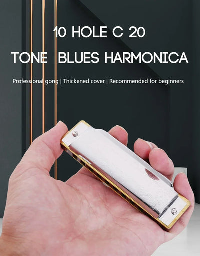 Harmonica Folk Master 1072 Standard Beginner 10 Hole 20 Tone Diatonic Key of C A D E F G 12 Tones Are Optional