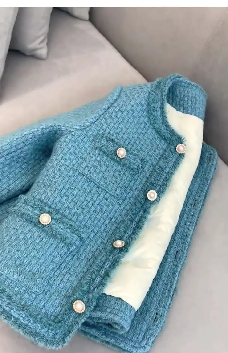 Women's Retro Blue Winter Cotton Jacket Warmth Fragrance High Quality Coats