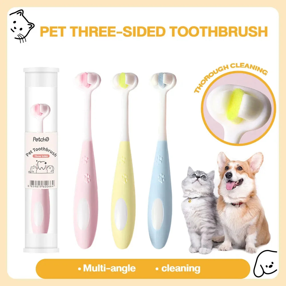 Pet Toothbrush 360 Degree 3-Sided Brush Head Cleans Gentle On Gums And Teeth Dog Cat Toothbrush Toothpaste Set