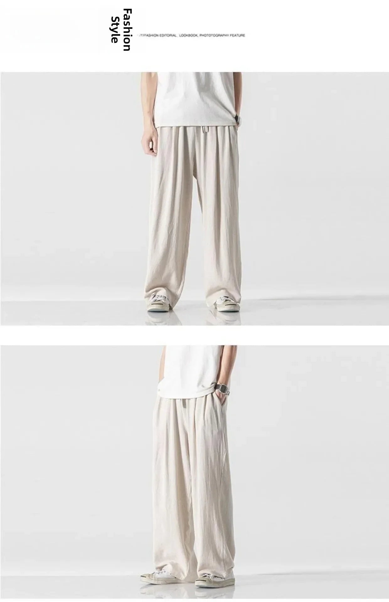 Summer Large Size Linen Cotton Wide Leg Pants Men Casual Comfortable Loose Fit Straight Leg Trousers Long Pants