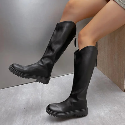 2025 New style knee-high boots for women, retro black thick-soled riding boots, fashionable, versatile and slimming long boots.